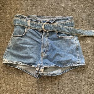 paper-bag denim shorts